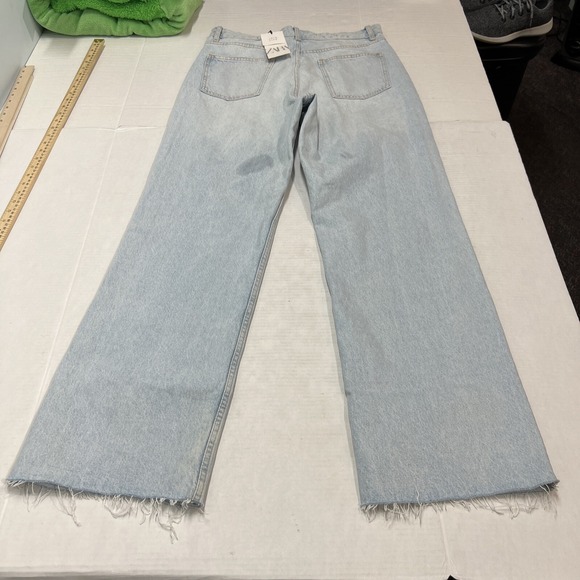 Zara Jeans Mens 44 Distressed Light Wash Straight Leg Raw Hem High Rise Denim - Picture 2 of 9